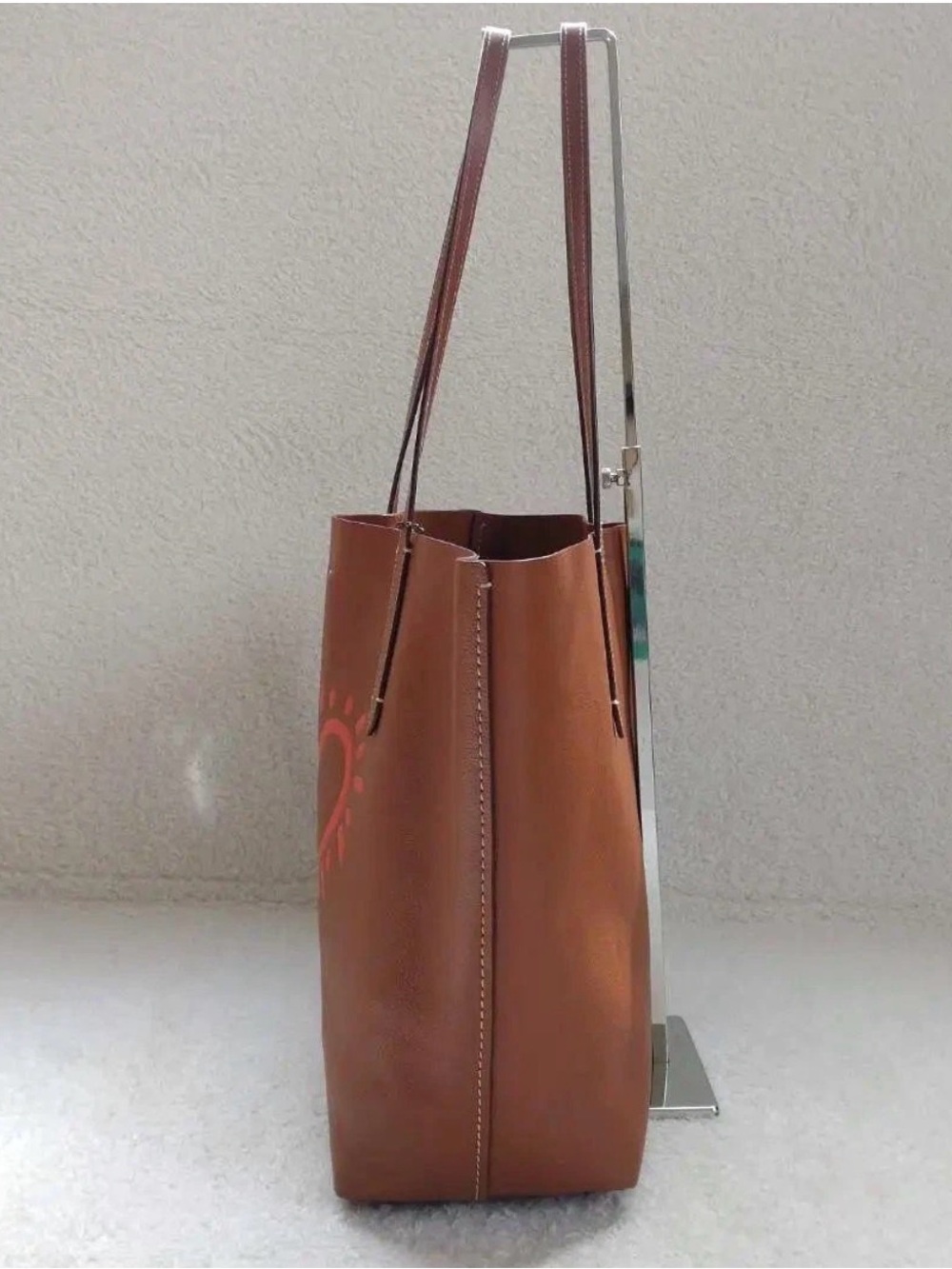 Coach Tan Leather Tote with Red Heart Motif - Picture 2 of 11